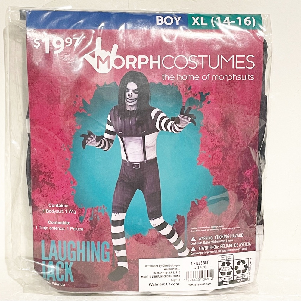 MorphSuit Boys Size‎ Medium 8-10 Costumes Laughing Jack Bodysuit Halloween